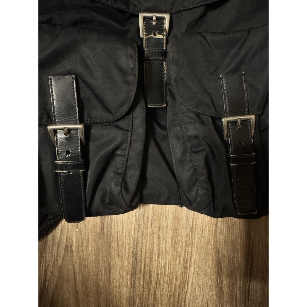 PRADA Vintage Black Tessuto Nylon Backpack Medium Triangle Logo Bag Italy 31 - Picture 5 of 16
